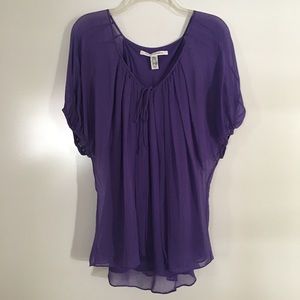 DVF purple short sleeve silk top blouse sz 10